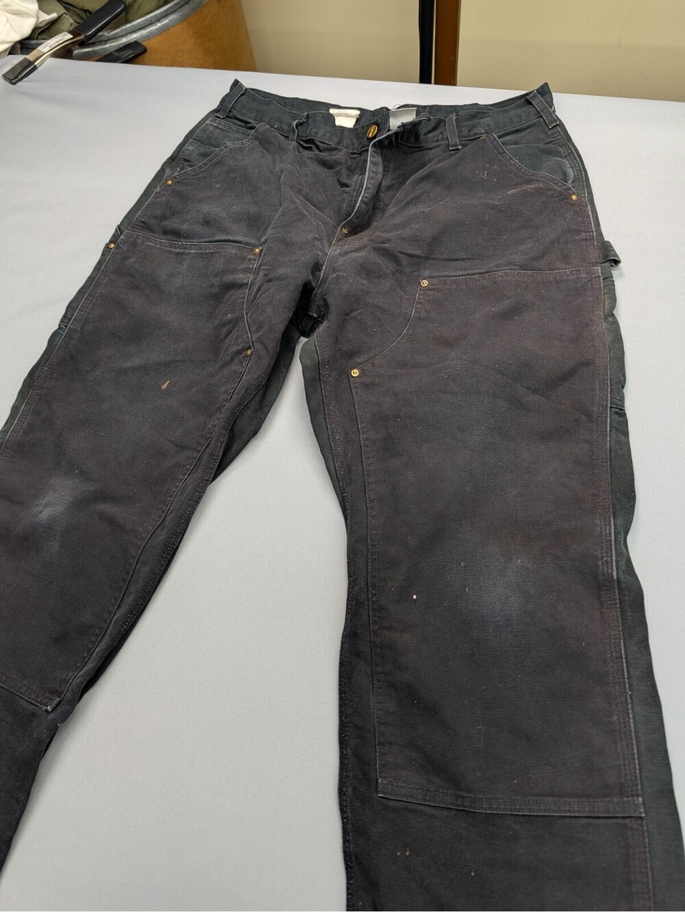 Carhartt Double Knee Pants 38x32 USA Black Canvas B01 BLK